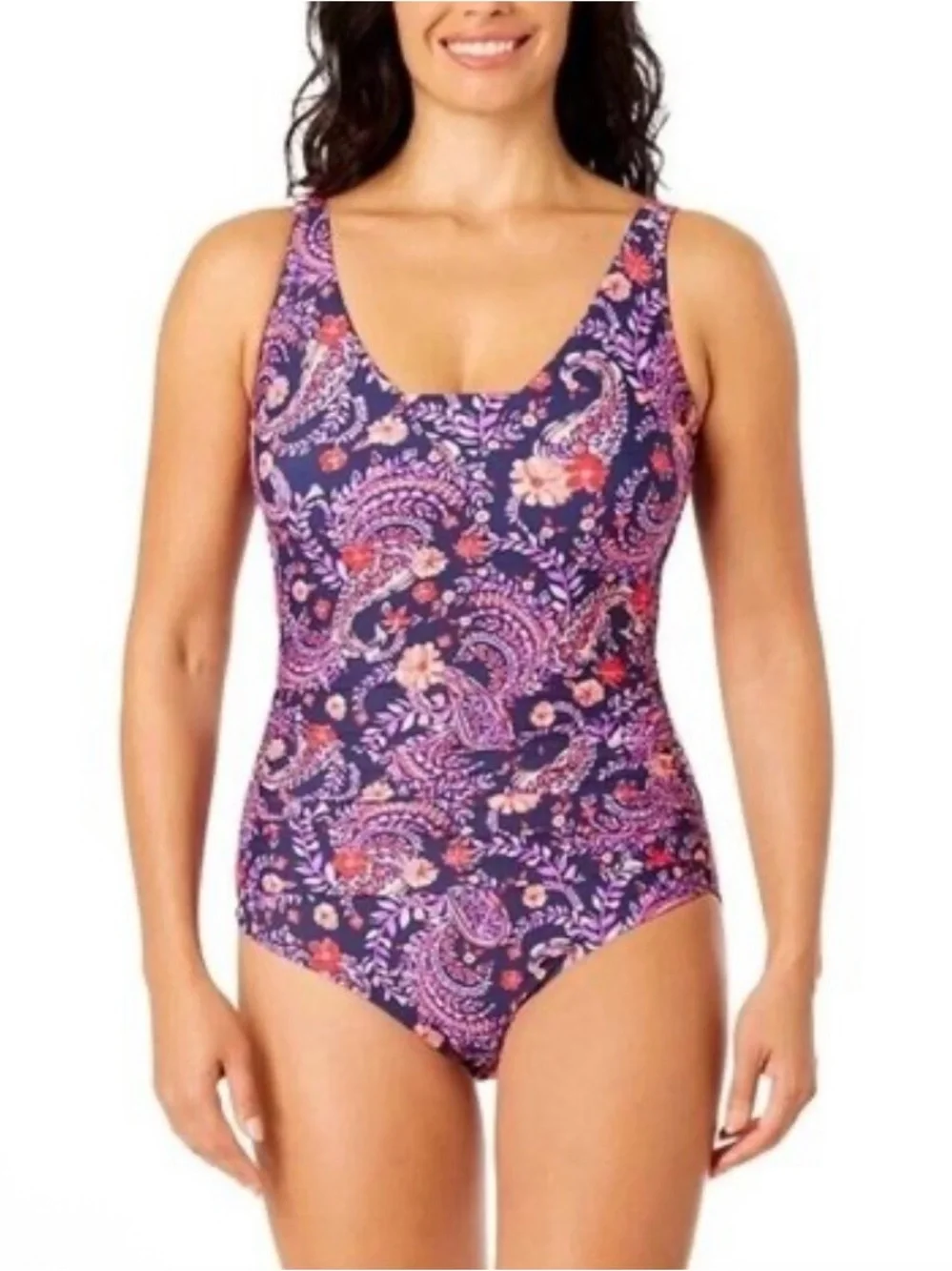 Lands’ End Paisley Floral Tummy Control One Piece Swimsuit NWT Size S